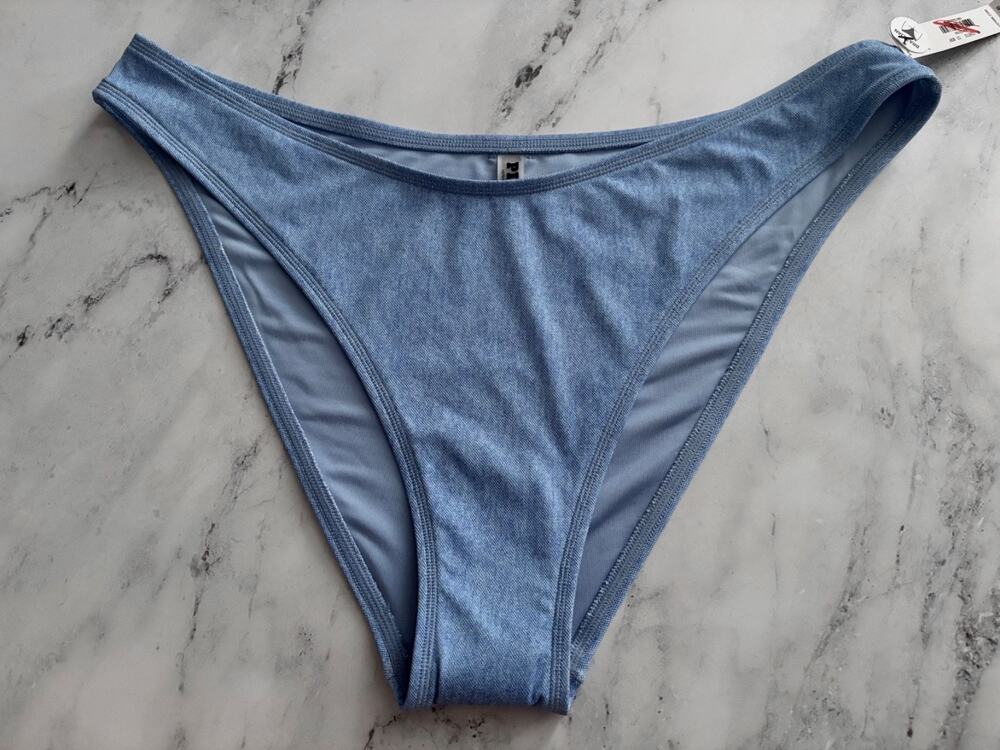 PINK Victoria's Secret Swim Bikini Bottom Blue Denim Brazilian High Leg XXL 2XL